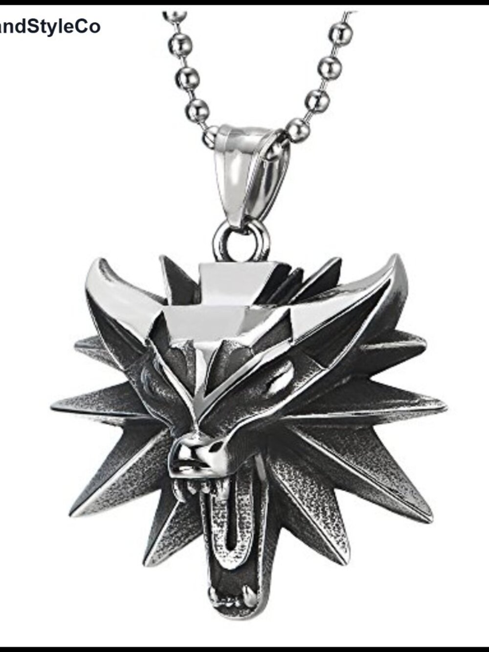 Men's Stainless Steel Wolf Head Pendant Necklace Ball Chain Viking Gothic